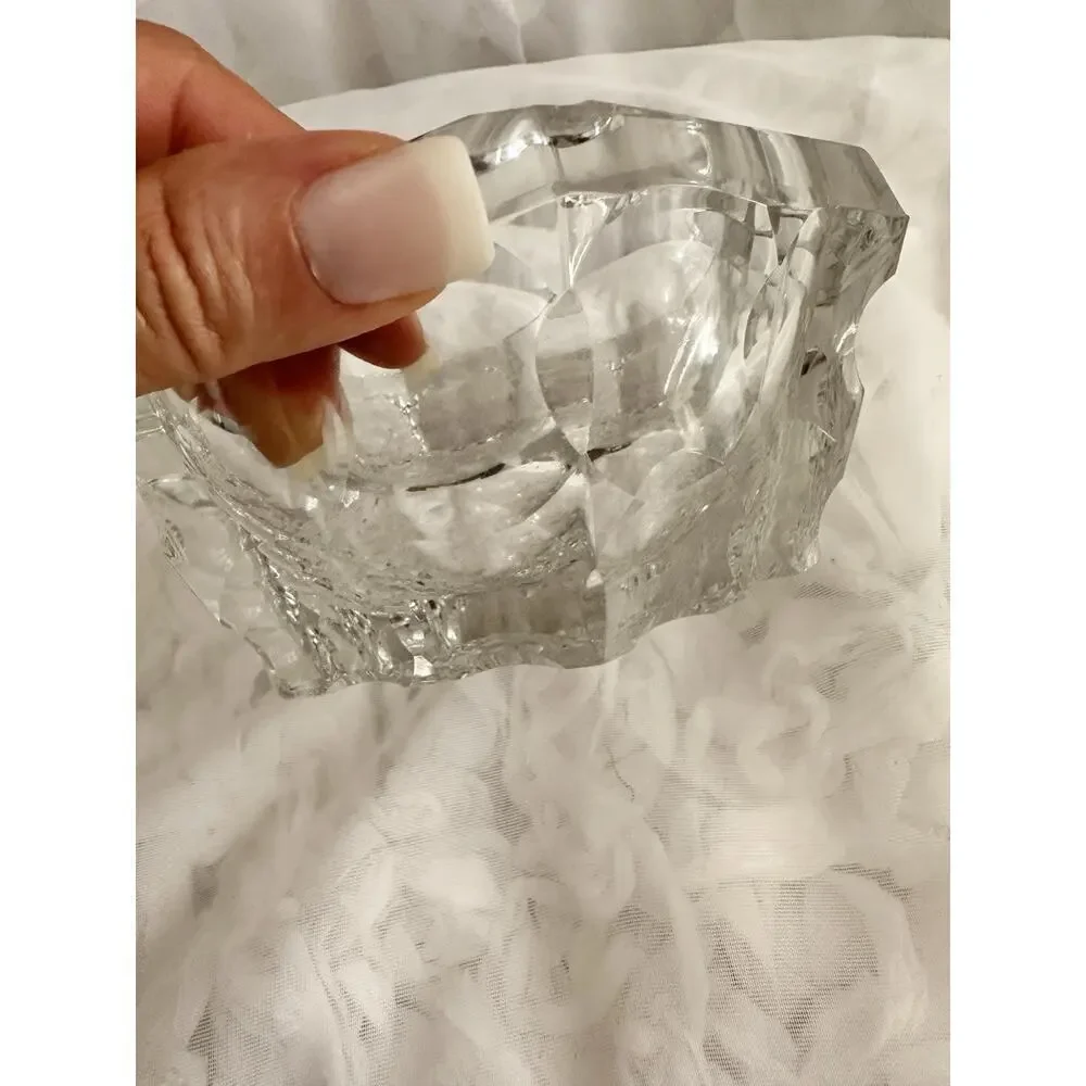 Vintage Lead Crystal MCM Cigarette Ashtray Home Bar Round Heavy Modern